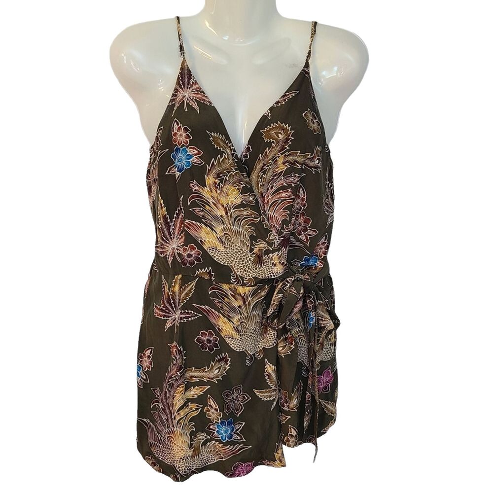 Sandro Paris Silk Wrap Surplice Romper Phoenix Floral Bird Print Playsuit 1 (S)